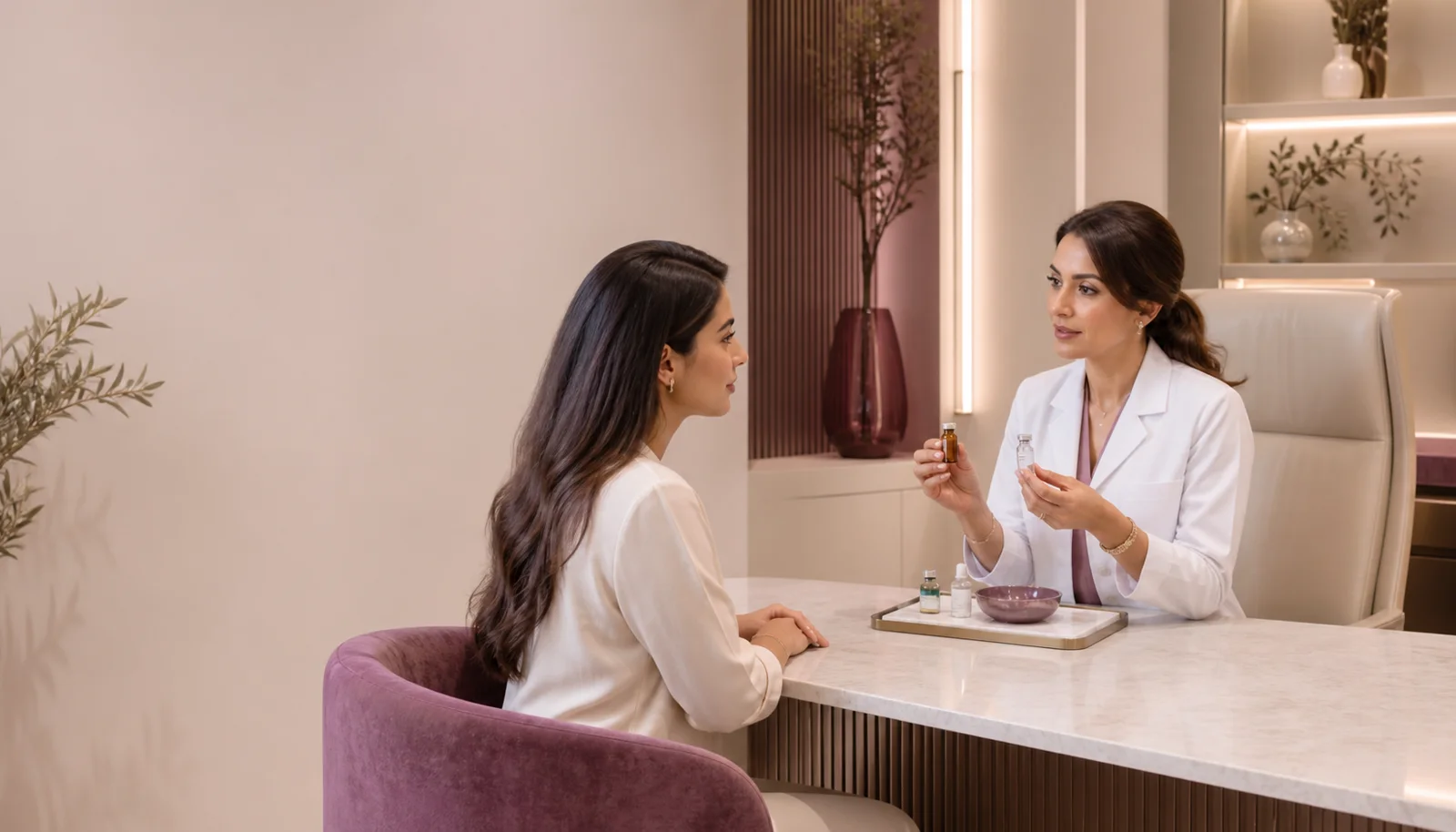 Illustrative consultation about two clinician-selected hair-treatment components