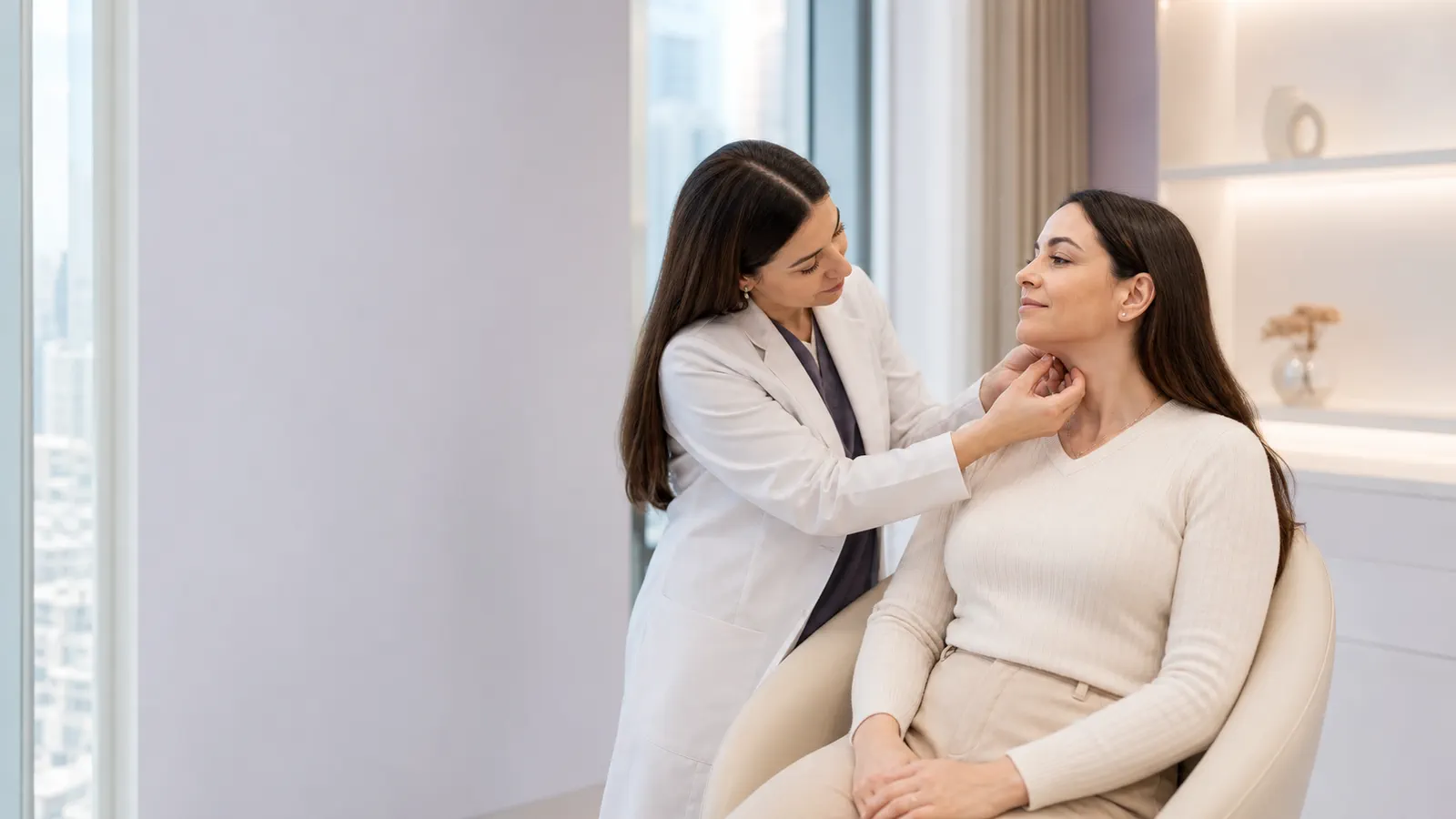 Illustrative clinician-led assessment of a small neck-area skin concern