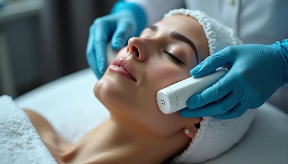 Illustrative clinician-led facial device treatment in a clinical setting