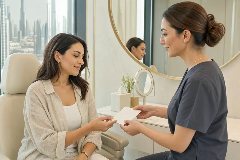 Patient and clinician discussing facial treatment options during a consultation