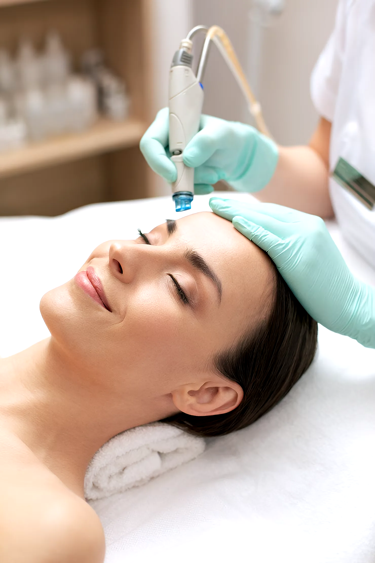 HydraFacial handpiece treatment close-up