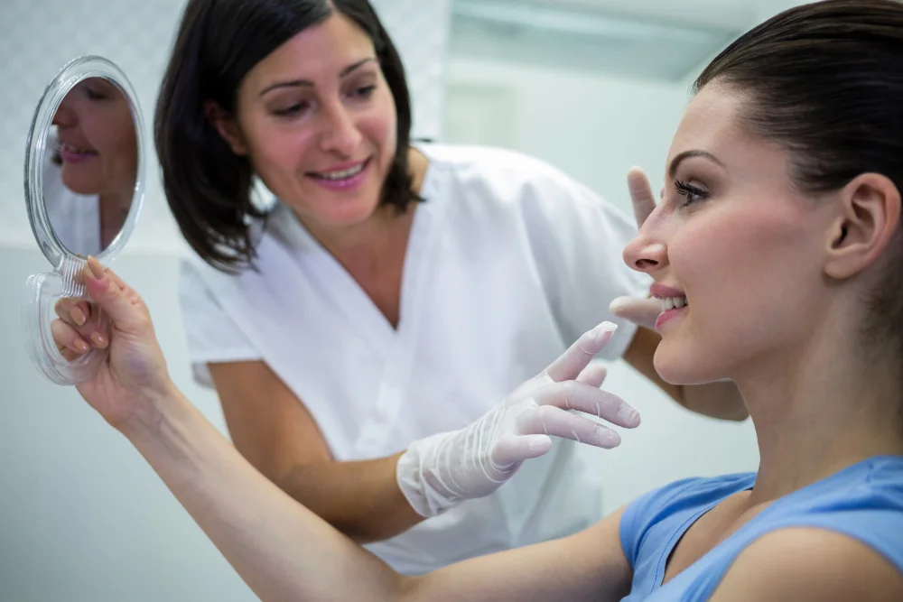 Clinician discussing lip shape and proportion during consultation