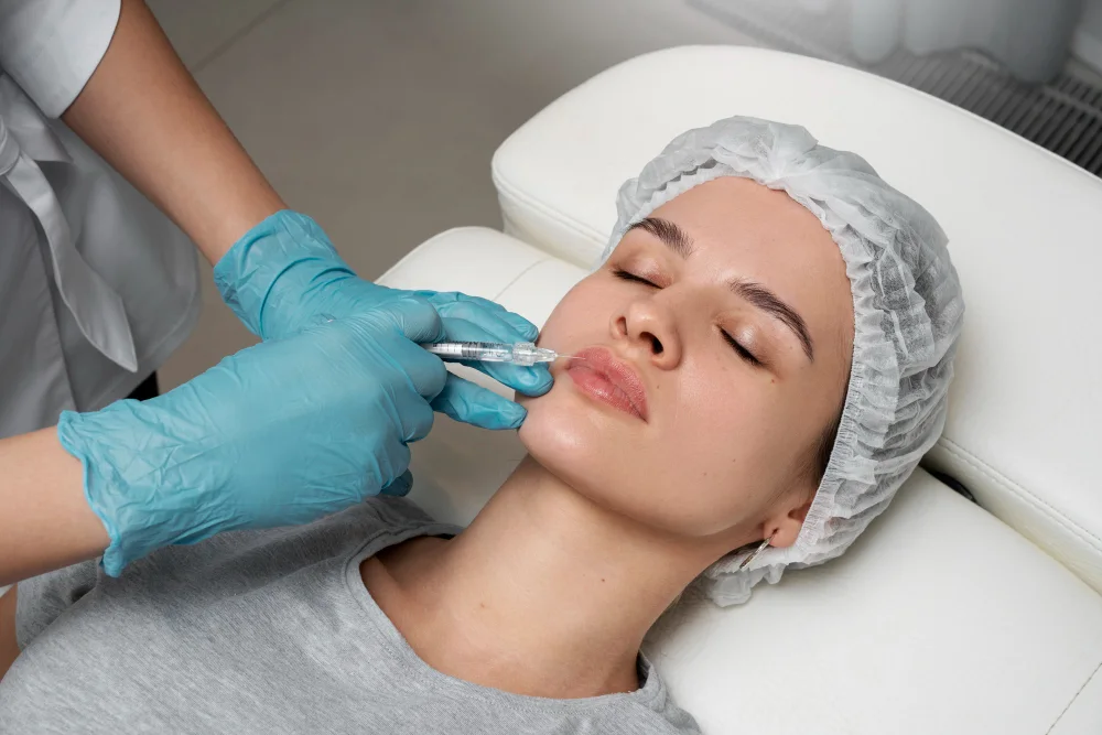 Lip filler treatment procedure in a clinical setting