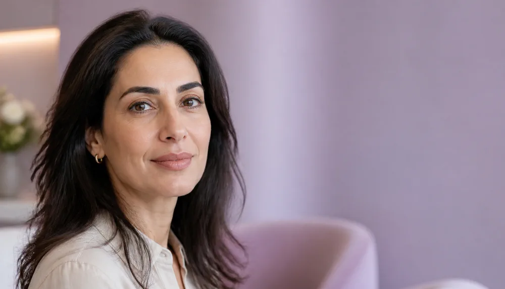 Illustrative under-eye Sunekos consultation portrait in a Dubai aesthetic clinic