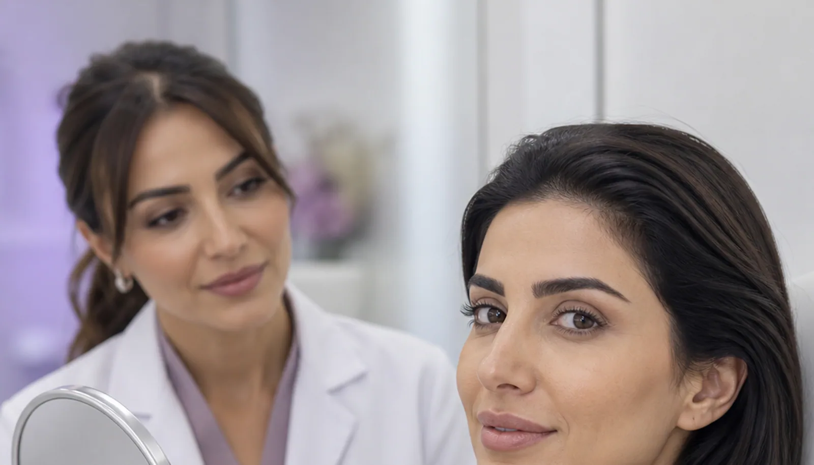 Illustrative clinician-led consultation focused on the brow and outer-eye area
