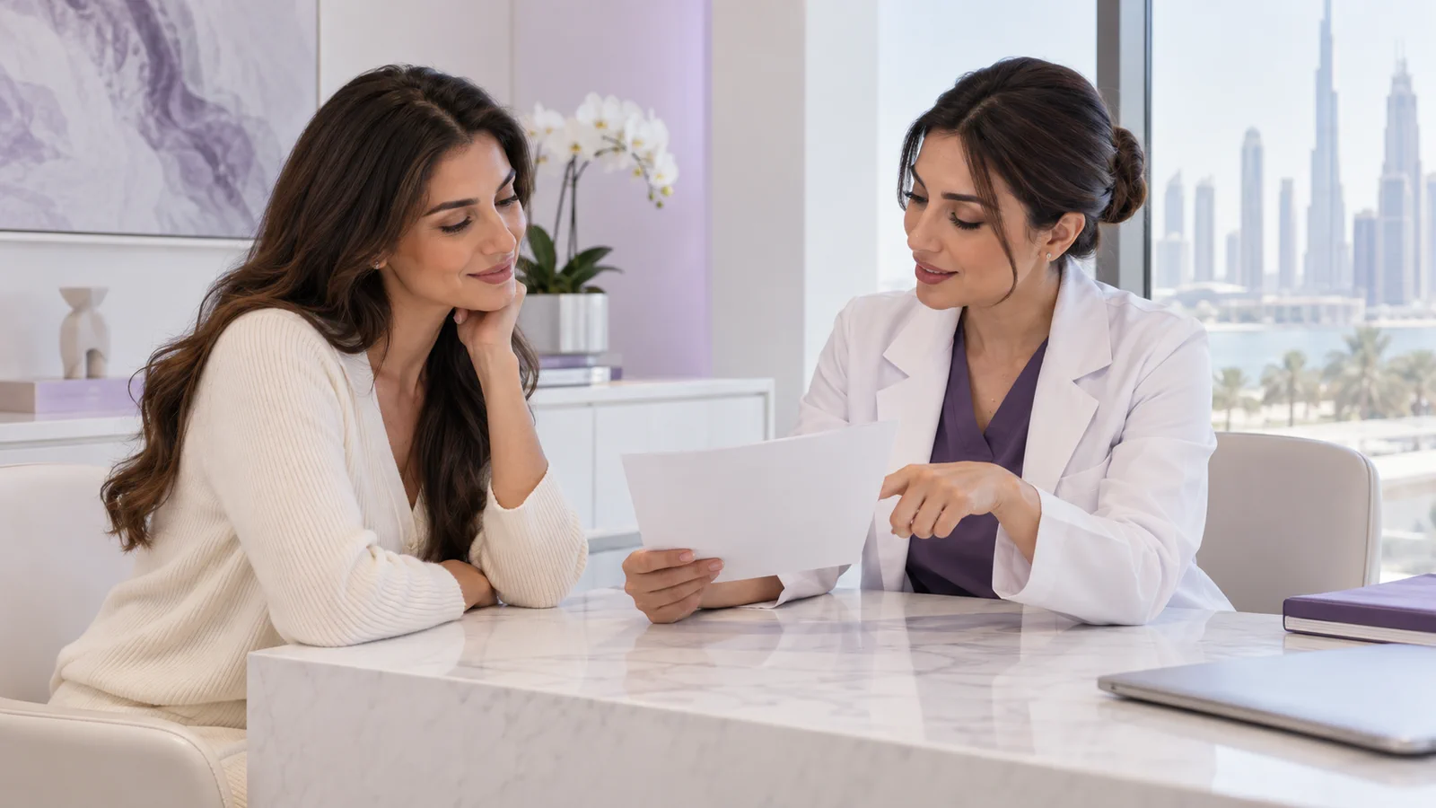 Clinician reviewing Botox aftercare and next steps with a patient