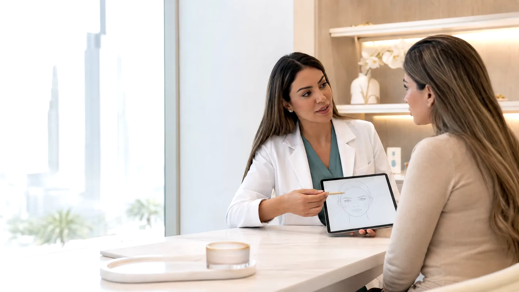 Clinician discussing facial movement and a Botox treatment plan
