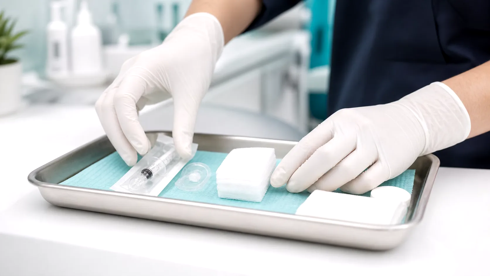 Sterile treatment tray prepared for a botulinum-toxin consultation