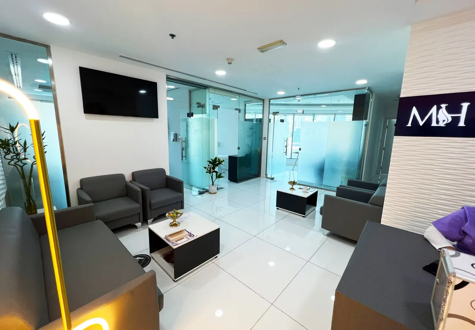 Reception area at Mahan Polyclinic in Business Bay