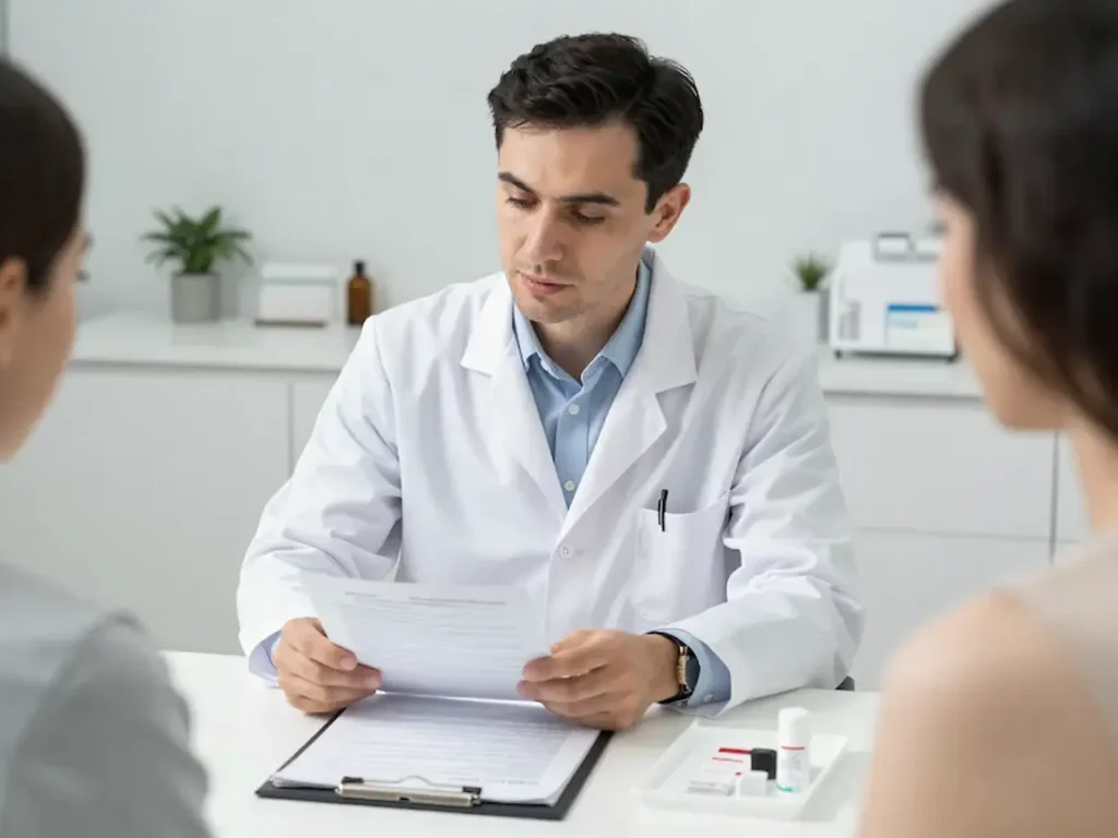 Doctor reviewing Botox safety questions with a patient before treatment in Dubai
