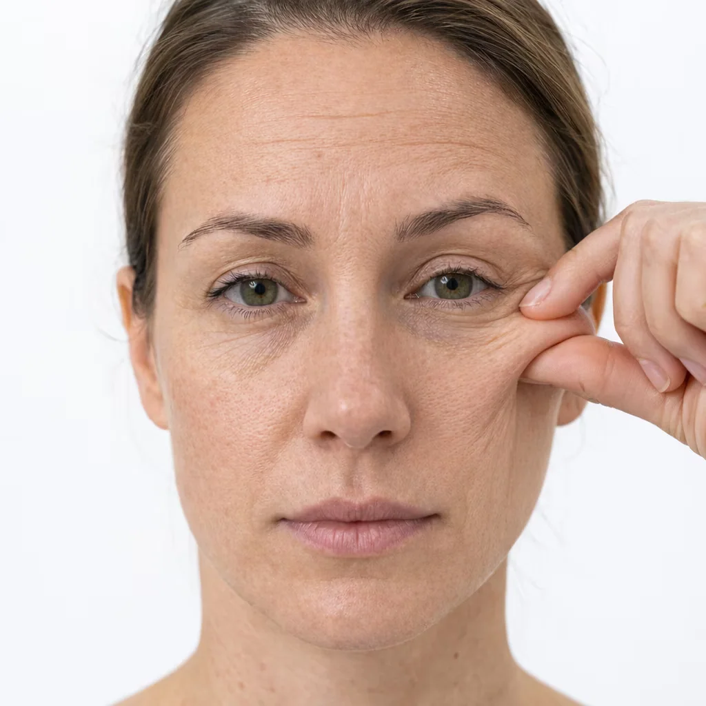 Woman showing early signs of skin laxity and reduced facial elasticity