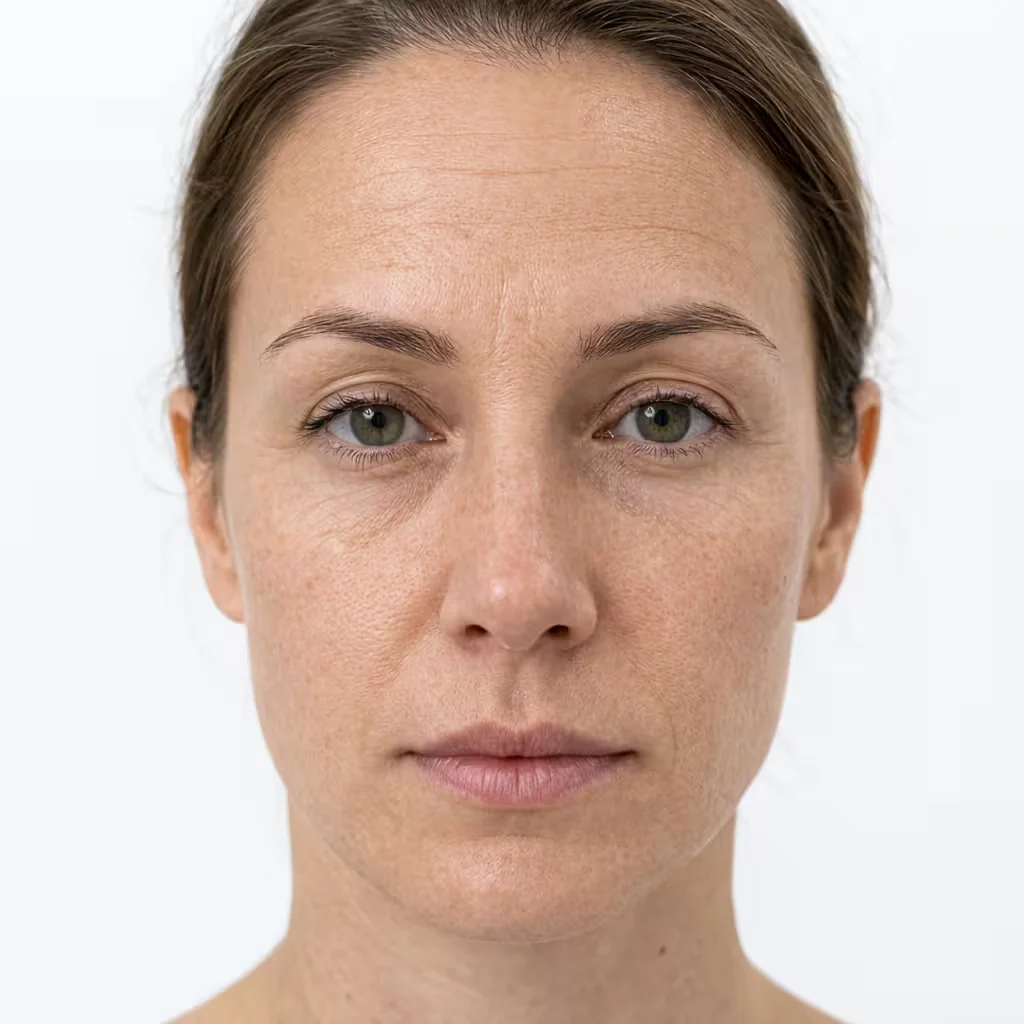 Close-up of dehydrated facial skin with dryness and fine dehydration lines